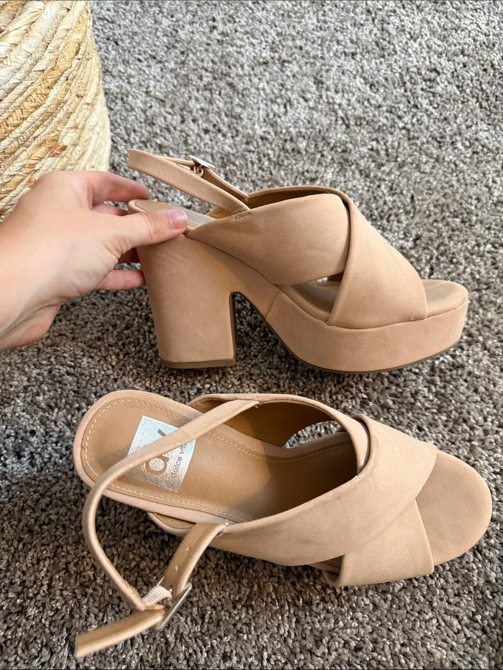 DV by Dolce Vita Tan Crisscross Platform Wedge Sandals